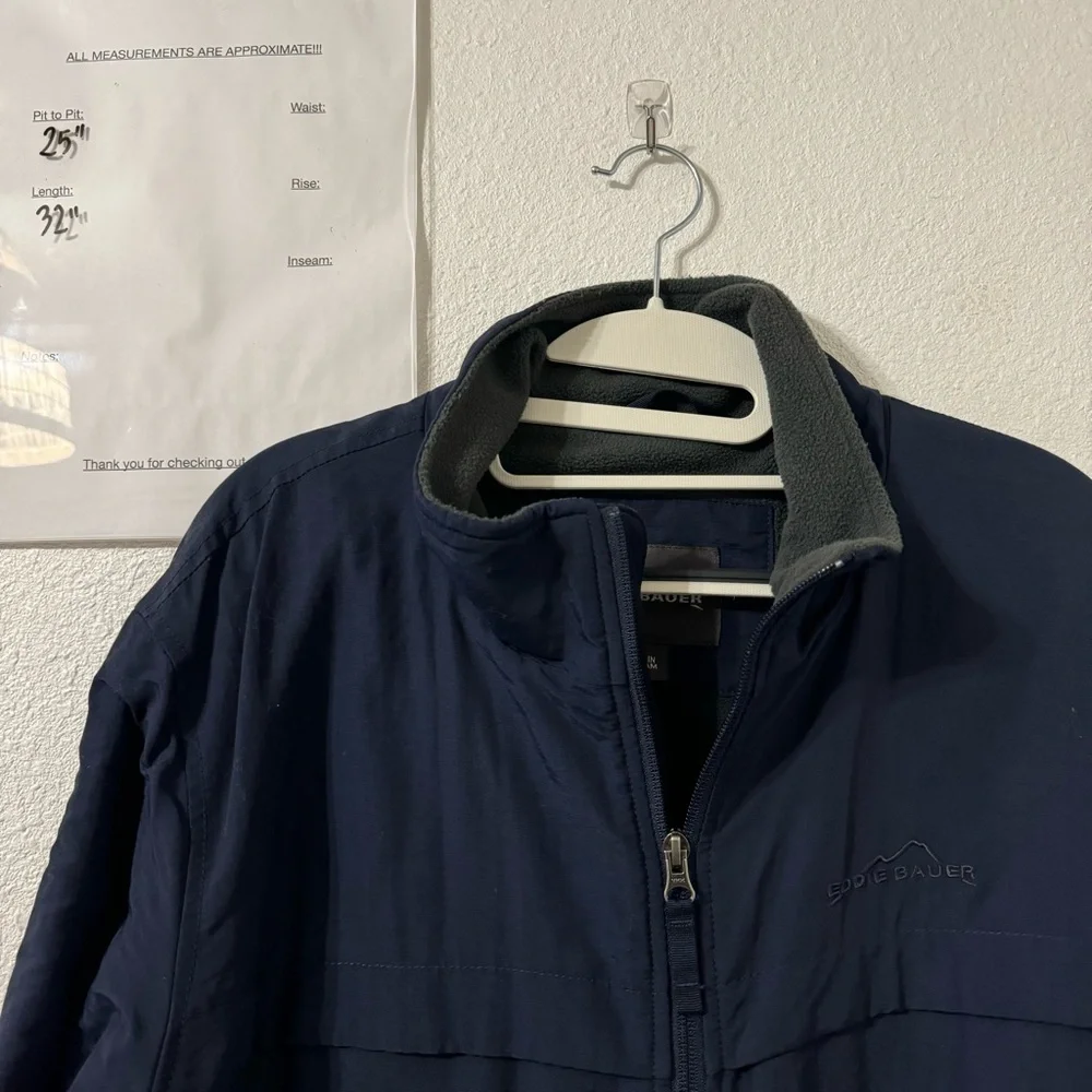 Eddie‎ Bauer Mens Blue Collared Zip Up Size XL Tall Thermore Insulated Outdoor